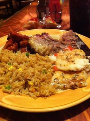 Fried rice, char siu, brisket, & sea bass