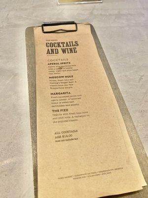 Cocktail menu