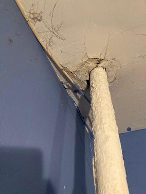 Heat pole and ceiling damage...never fixed.