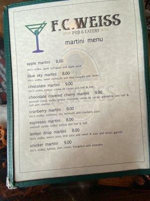 Martini menu