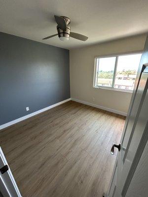 Painted 2 tone room grey wall + baseboard and new door locks