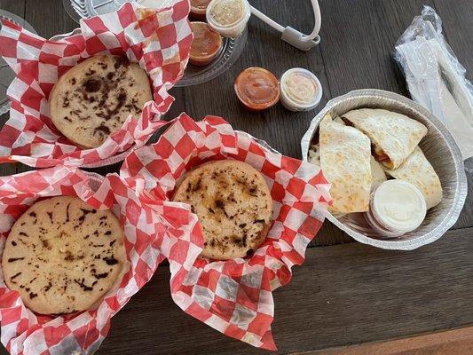 Pupusas and Chicken Quesadilla