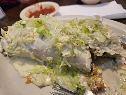 Awful, steak Jumbo burrito, the meat was tough and boiled. Ice cold inside, cold lettuce on top with waxy queso...gross