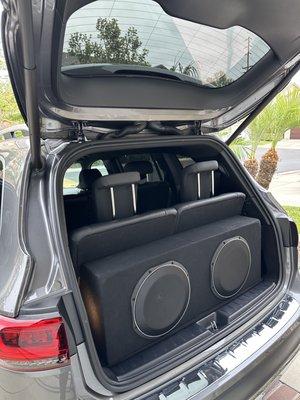 Two 12 inch JL Audio TW1s custom designed & removeable to fit behind my 3rd row seats