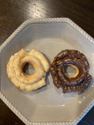 Old fashioned donut and old fashioned chocolate donut