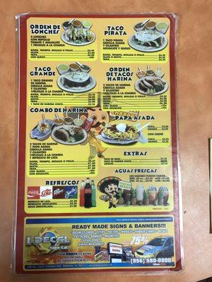 Menu side 2