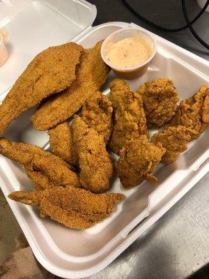 Fried shrimp, fish, and oysters YUMMM