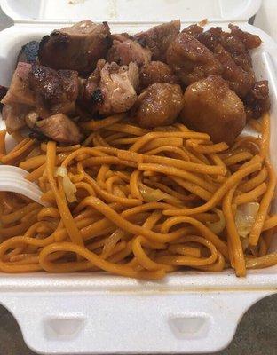 Orange chicken, mandarin chicken and noodles