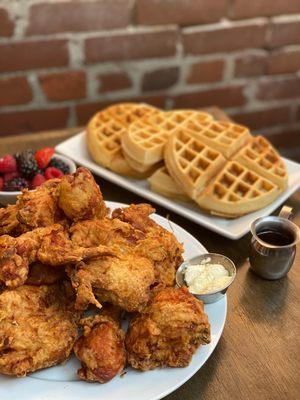 chicken & waffles family meal served during brunch