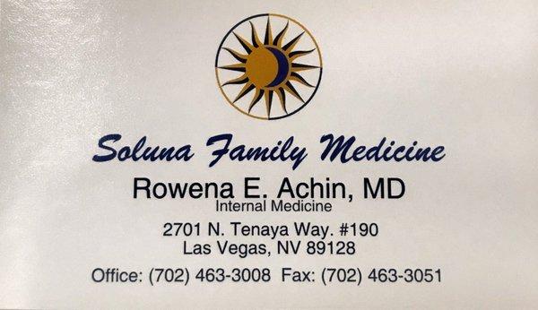 Business Card of Dr. Rowena E. Achin, MD