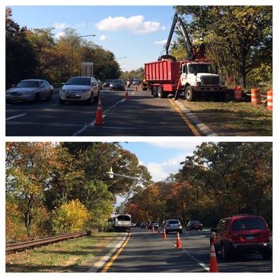 Removing hazard trees along the Southern State Parkway with NYSDOT and the NY State Troopers