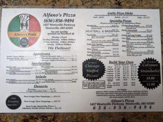 New pricing.  Menu photo taken 5/11/2024.