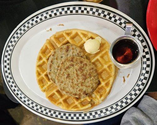 Turkey Sausage and Waffle.