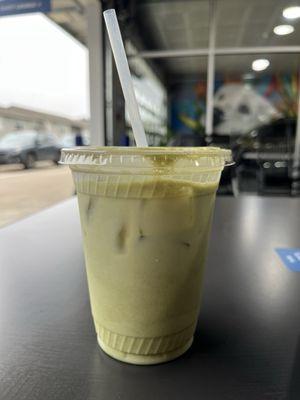 A perfectly made (and free) green tea iced latte