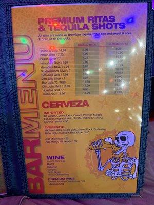 Drink menu