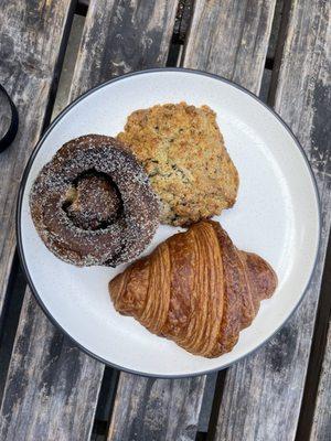 Morning bun, Earl Grey scone, croissant