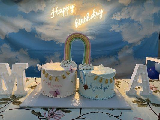 Rainbow butterfly , hot air balloon cake