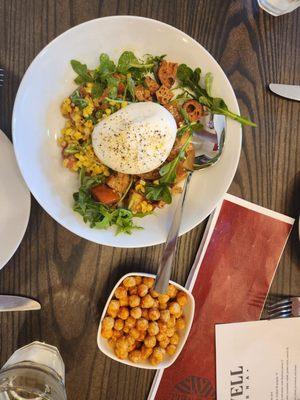 Fried chickpeas and burrata appetizers