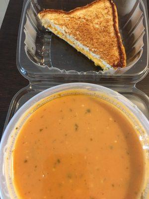 Tomato basil soup and Ladles Grilled Cheese Sandwich