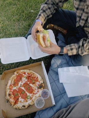 Hot honey pepperoni pizza and italian sandwich