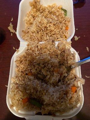 Shrimp fried tasteless rice canned veggies plastic texture