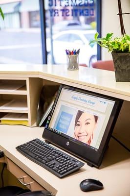 Front desk reception area. Clean and fresh!