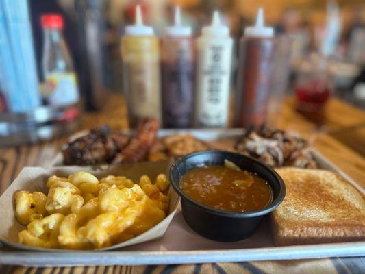 Mac n Cheese, Baked Beans, Brisket, Sausage, and Pulled Pork