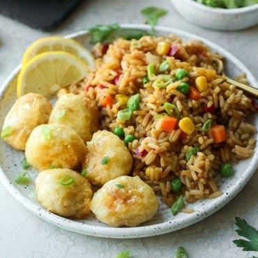 Crispy Lemon Chicken with Fried Rice (it's a kid favorite!)