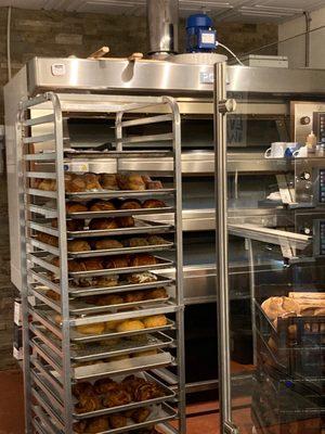 Big shiny new deck oven and loads of gorgeous fresh pastries.