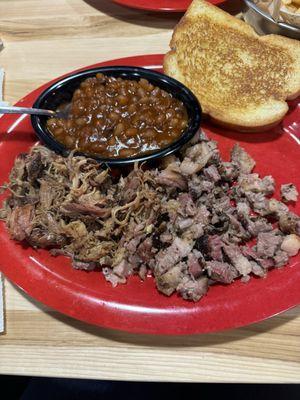 Smoked pulled pork and beef brisket.