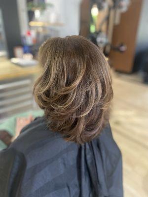 Highlight, lowlight and layered haircut