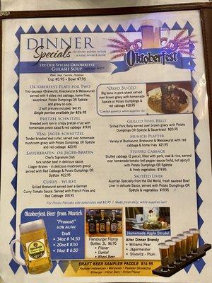 Menu - Dinner Specials