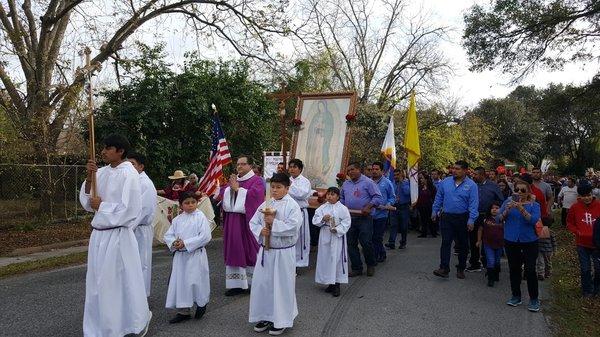 Neighborhood parade in honor of Our Lady of Guadalupe.