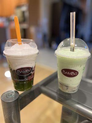 Bambu favorite and honeydew smoothie with grassjelly