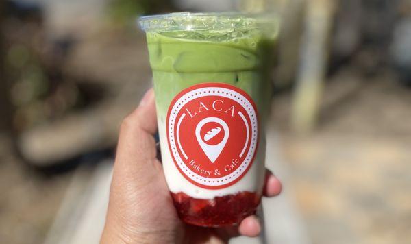 Strawberry Matcha Latte (iced, no sweetness) - $5.21 only!