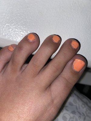 A terrible pedicure on my funky toes