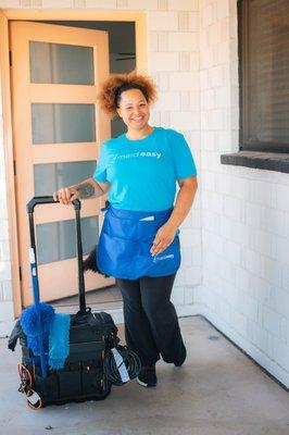 The housekeeper is all set for a move-out! Professionally trained and background-checked for your peace of mind.