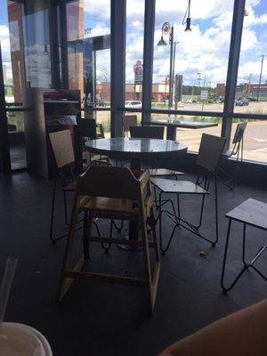 Dirty tables, almost as clean as the food assembly station...