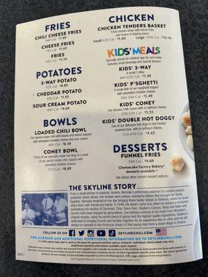 Kid and dessert menu