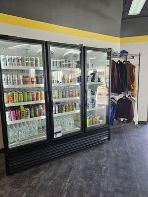 Fridge stocked with drinks and meals