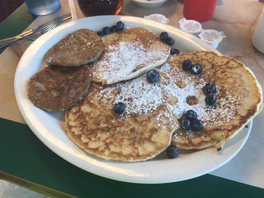 Blueberry pancake special. Pancakes have blueberries cooked in too.