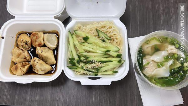 Fried Pork Dumplings (7), Sesame Noodles, wonton soup