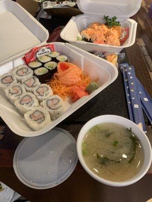 Happy lunch meal w/ miso  and a volcano roll