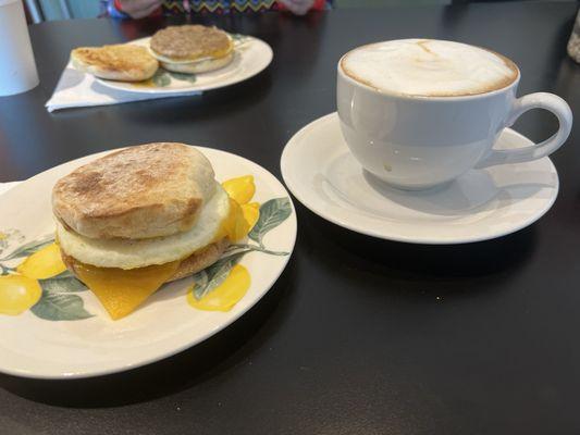 Sausage breakfast sandwich and caramel macchiato