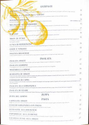 Lunch menu. First page of two.