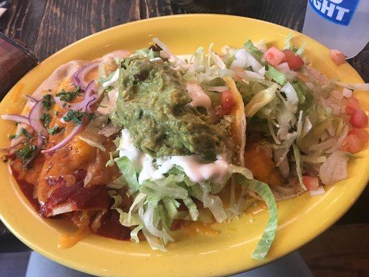 3 Items Combination Plate (Beef taco, enchiladas, flautas)