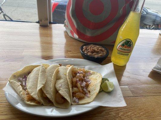 Shrimp Taco "No Radish No Cilantro"  Beans & Salsa On The Side  #HappyCincoDeMayo