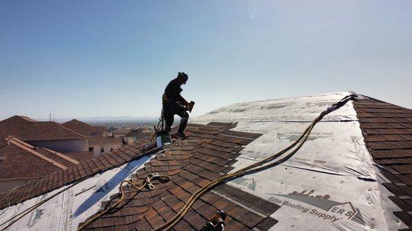 Long Time roofer Victor , he was part of a 1000+ square apt roofing job . Safety first