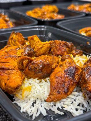 Tandoori Chicken and Basmati Rice. 100% Halal meat and portion controlled.