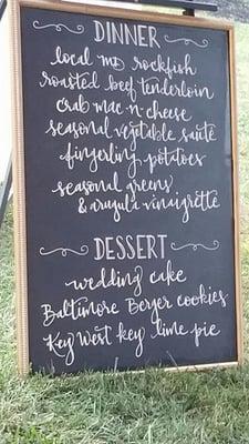 Our wedding dinner menu recommended by Panache Fine Catering -- it was a complete success!!